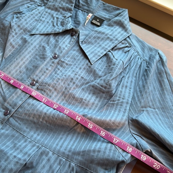 Mac & Jac shirt dress blue academia 3/4 sleeve & pockets NWT pinstriped size 10 - Picture 11 of 15